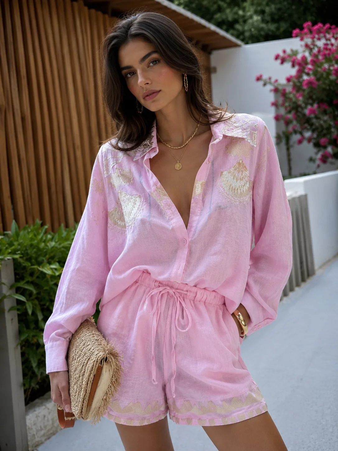 GREEK ARCHAIC KORI - SHORTS AND TOP LINEN SET
