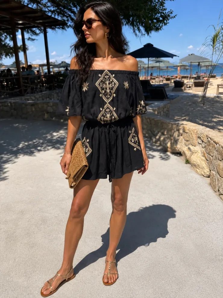 GREEK ARCHAIC KORI - SHORTS AND TOP LINEN SET