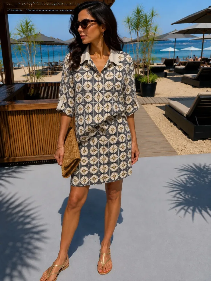 GREEK ARCHAIC KORI - SHORTS AND TOP LINEN SET