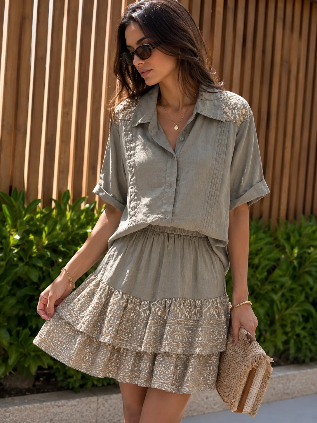 GREEK ARCHAIC KORI – TOP AND SKIRT LINEN SET