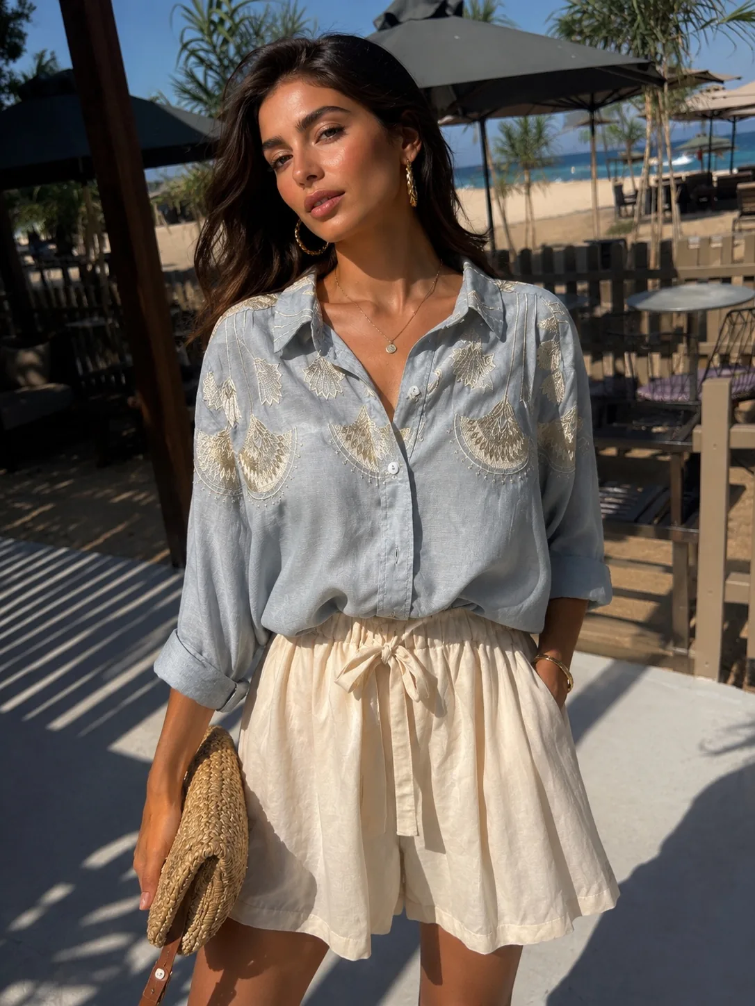 GREEK ARCHAIC KORI - SHORTS AND TOP LINEN SET