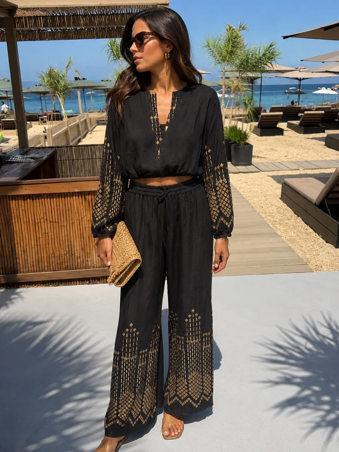 GREEK ARCHAIC KORI - SHORTS AND TOP LINEN SET