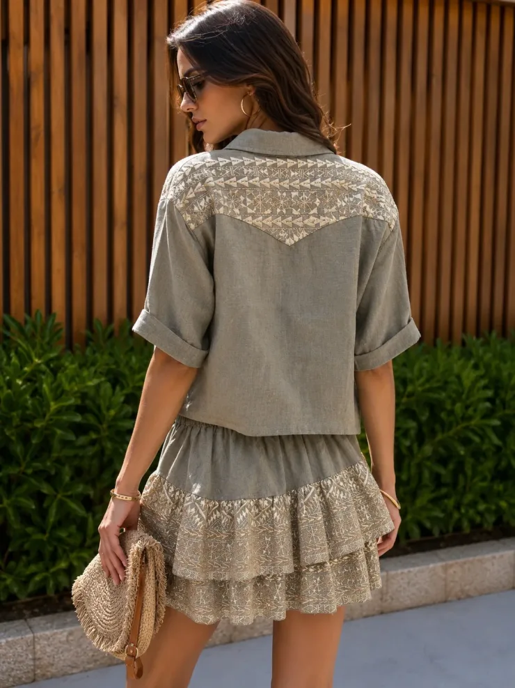 GREEK ARCHAIC KORI - SHORTS AND TOP LINEN SET