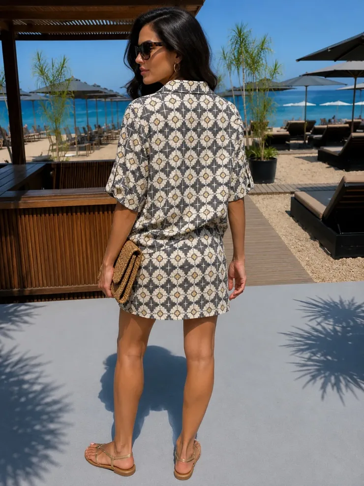 GREEK ARCHAIC KORI - SHORTS AND TOP LINEN SET